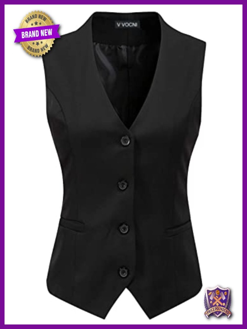 Women's Fully Lined 4 Button Dressy Suit Vest Waistcoat Slim Fit V-Neck